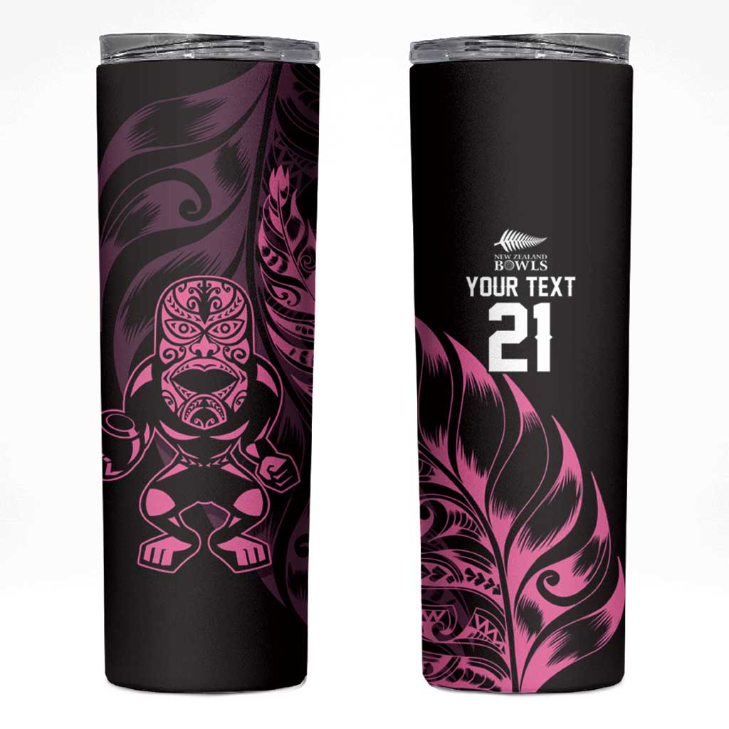 New Zealand Lawn Bowls Custom Skinny Tumbler Pink Maori Warrior Tribal Silver Fern LT9 Pink - Polynesian Pride