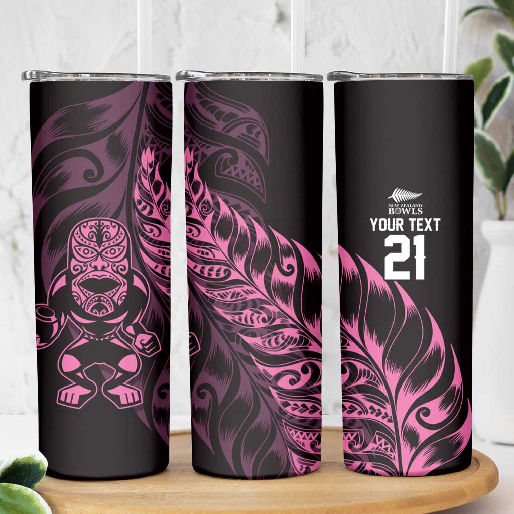 New Zealand Lawn Bowls Custom Skinny Tumbler Pink Maori Warrior Tribal Silver Fern LT9 - Polynesian Pride