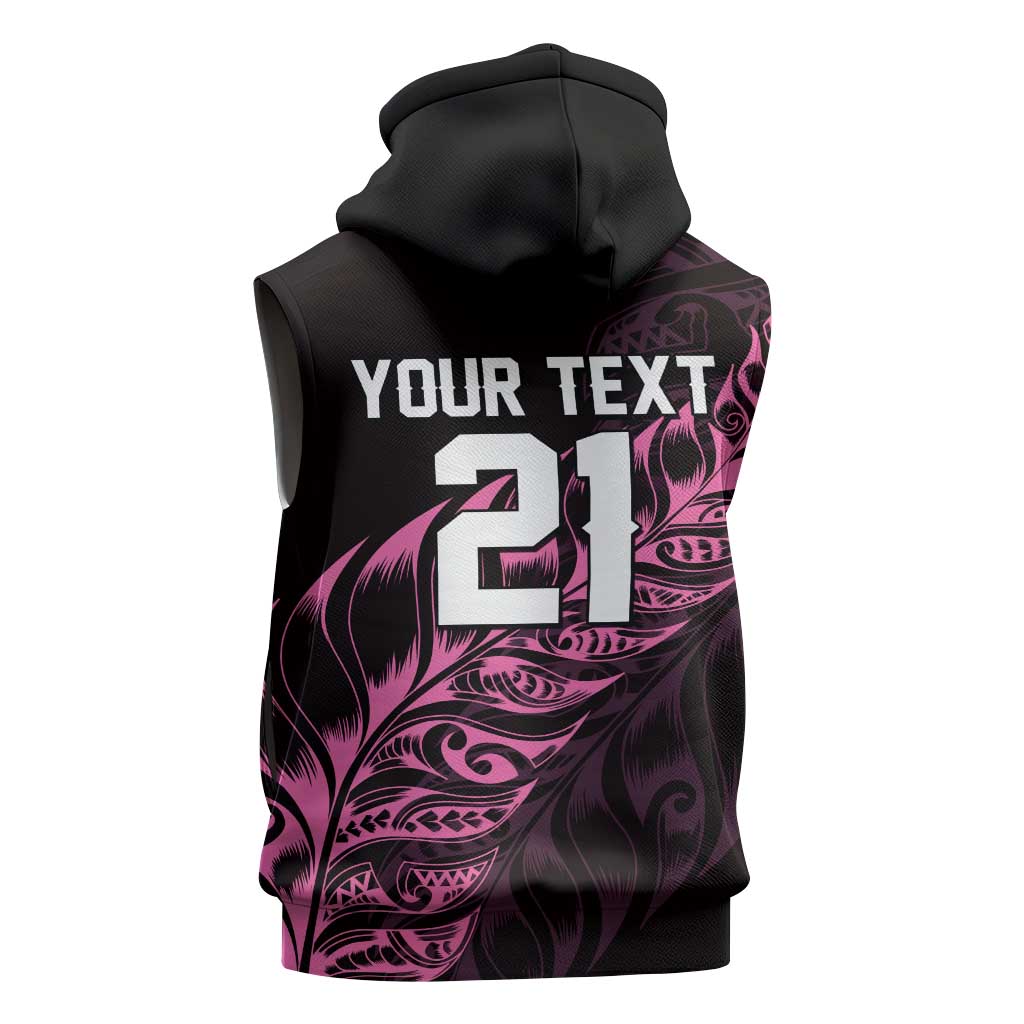 New Zealand Lawn Bowls Custom Sleeveless Zip Hoodie Pink Maori Warrior Tribal Silver Fern LT9 - Polynesian Pride