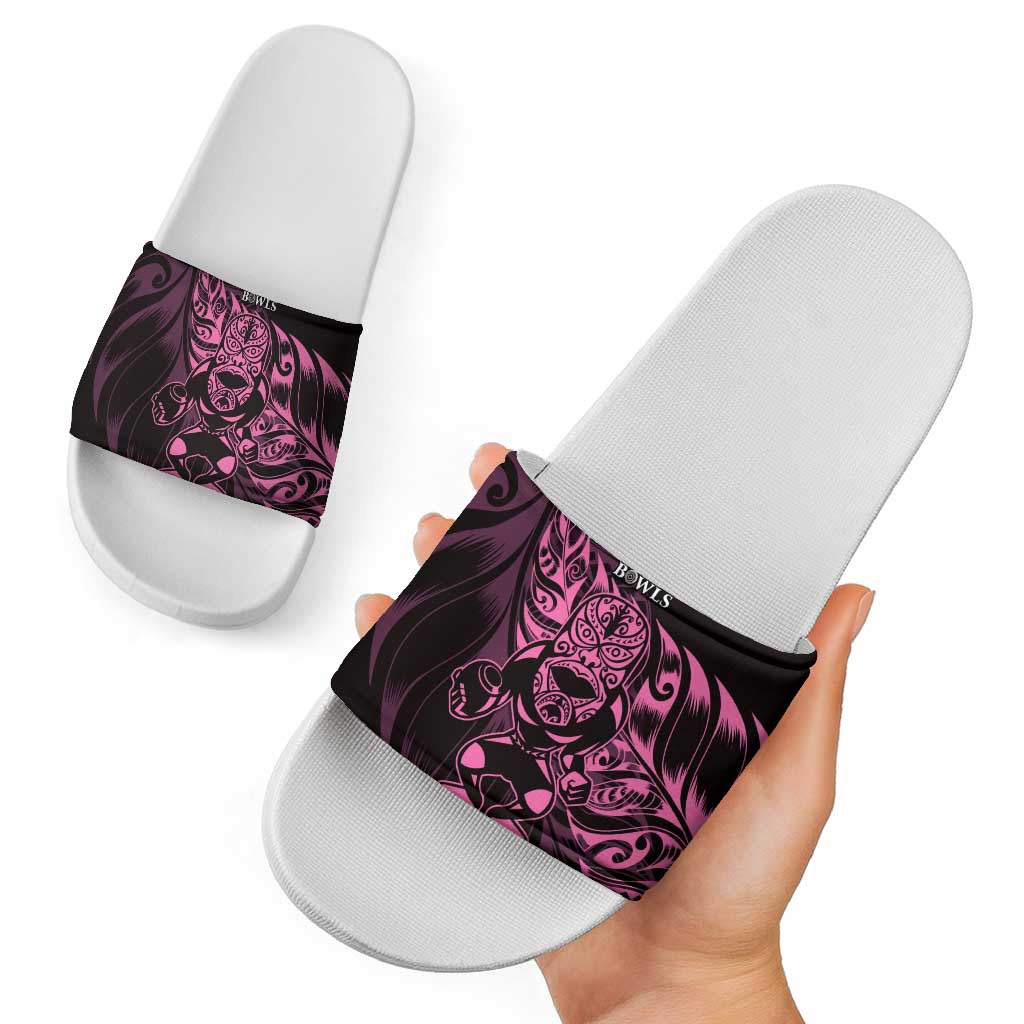 New Zealand Lawn Bowls Slide Sandals Pink Maori Warrior Tribal Silver Fern - Polynesian Pride