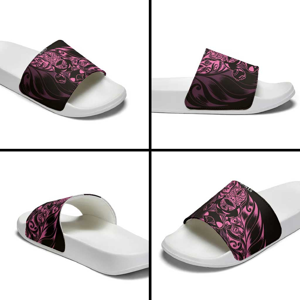 New Zealand Lawn Bowls Slide Sandals Pink Maori Warrior Tribal Silver Fern - Polynesian Pride