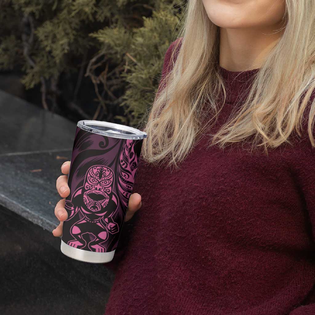 New Zealand Lawn Bowls Custom Tumbler Cup Pink Maori Warrior Tribal Silver Fern - Polynesian Pride