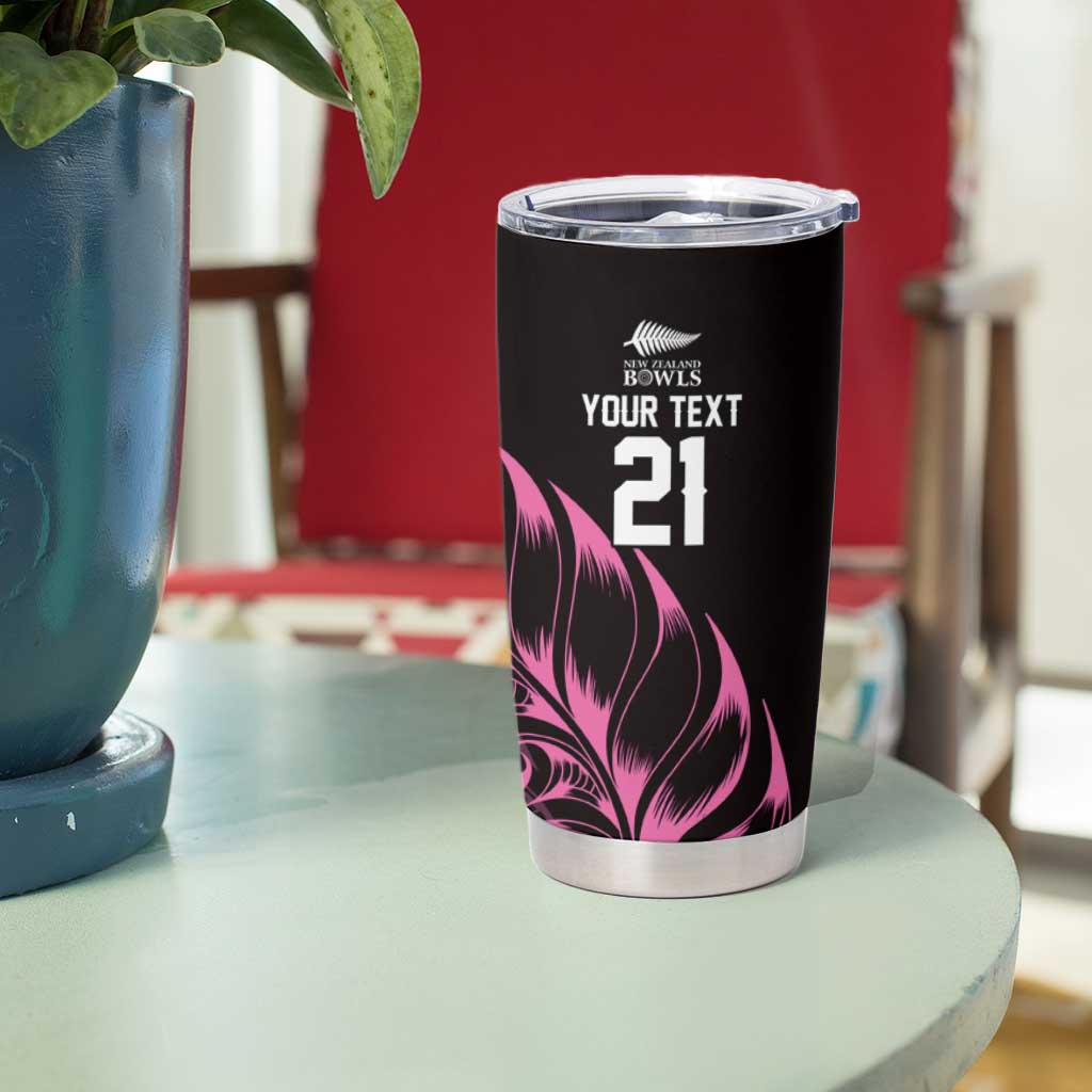 New Zealand Lawn Bowls Custom Tumbler Cup Pink Maori Warrior Tribal Silver Fern - Polynesian Pride