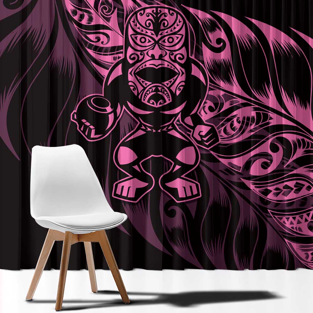 New Zealand Lawn Bowls Window Curtain Pink Maori Warrior Tribal Silver Fern - Polynesian Pride