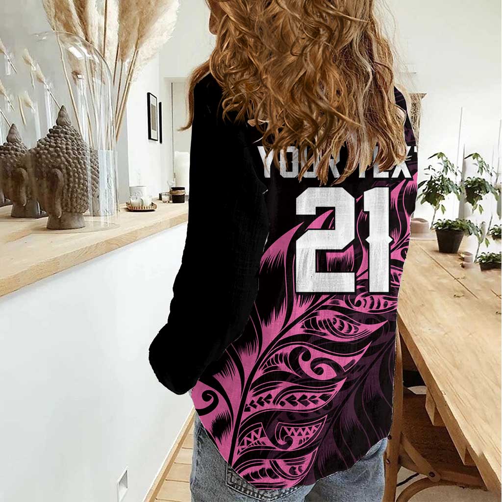 New Zealand Lawn Bowls Custom Women Casual Shirt Pink Maori Warrior Tribal Silver Fern LT9 - Polynesian Pride