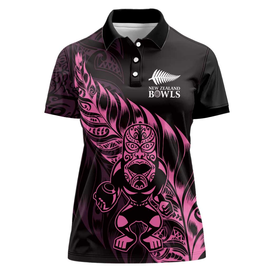New Zealand Lawn Bowls Custom Women Polo Shirt Pink Maori Warrior Tribal Silver Fern LT9 Female Pink - Polynesian Pride