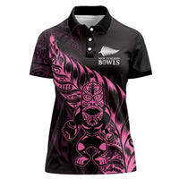New Zealand Lawn Bowls Custom Women Polo Shirt Pink Maori Warrior Tribal Silver Fern LT9 Female Pink - Polynesian Pride