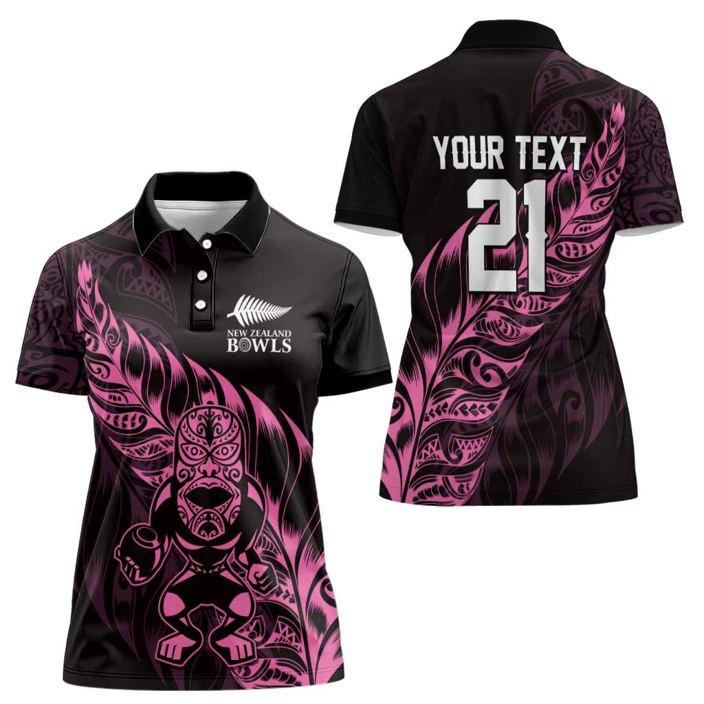 New Zealand Lawn Bowls Custom Women Polo Shirt Pink Maori Warrior Tribal Silver Fern LT9 - Polynesian Pride