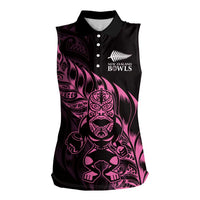 New Zealand Lawn Bowls Custom Women Sleeveless Polo Shirt Pink Maori Warrior Tribal Silver Fern LT9 Female Pink - Polynesian Pride