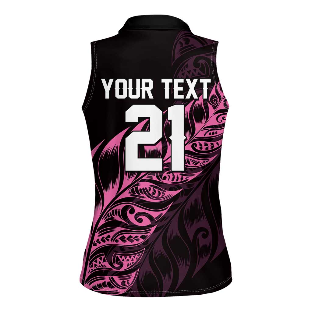 New Zealand Lawn Bowls Custom Women Sleeveless Polo Shirt Pink Maori Warrior Tribal Silver Fern LT9 - Polynesian Pride