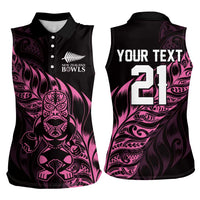 New Zealand Lawn Bowls Custom Women Sleeveless Polo Shirt Pink Maori Warrior Tribal Silver Fern LT9 - Polynesian Pride