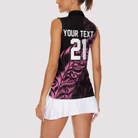 New Zealand Lawn Bowls Custom Women Sleeveless Polo Shirt Pink Maori Warrior Tribal Silver Fern LT9 - Polynesian Pride