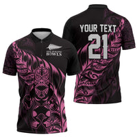 New Zealand Lawn Bowls Custom Zipper Polo Shirt Pink Maori Warrior Tribal Silver Fern LT9 - Polynesian Pride