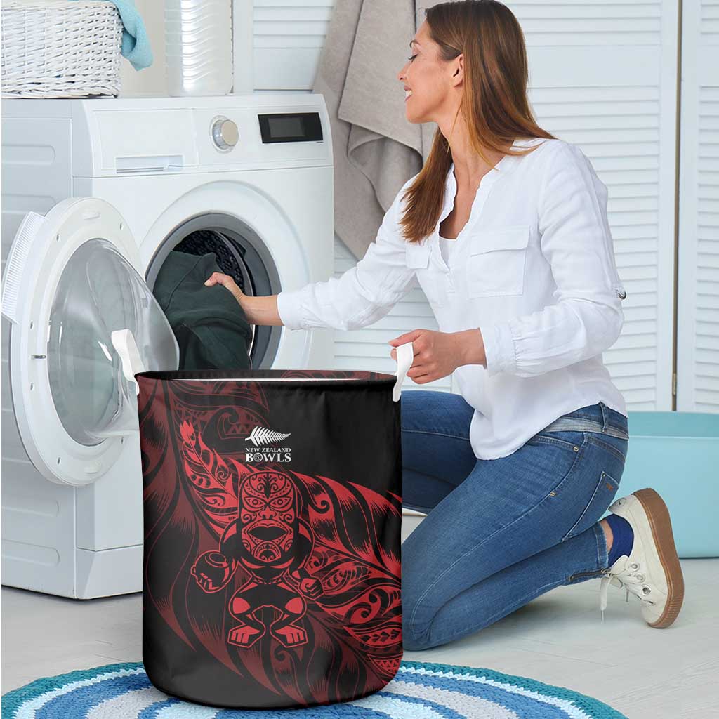 New Zealand Lawn Bowls Laundry Basket Red Maori Warrior Tribal Silver Fern - Polynesian Pride