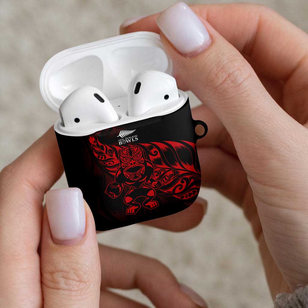 New Zealand Lawn Bowls AirPods Case Red Maori Warrior Tribal Silver Fern - Polynesian Pride