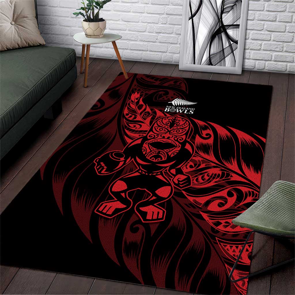 New Zealand Lawn Bowls Area Rug Red Maori Warrior Tribal Silver Fern LT9 Red - Polynesian Pride