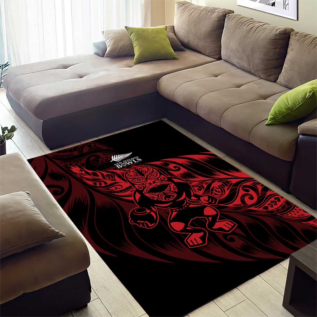 New Zealand Lawn Bowls Area Rug Red Maori Warrior Tribal Silver Fern LT9 - Polynesian Pride