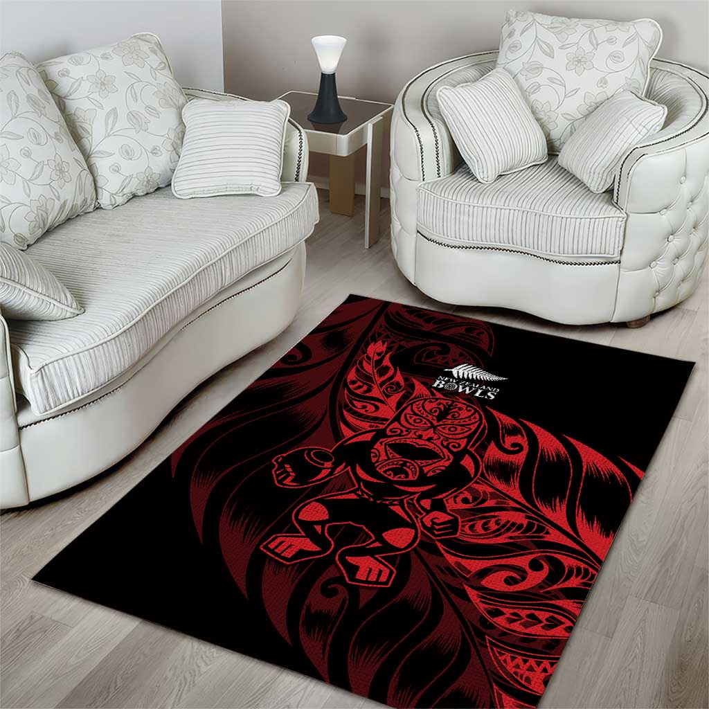 New Zealand Lawn Bowls Area Rug Red Maori Warrior Tribal Silver Fern LT9 - Polynesian Pride