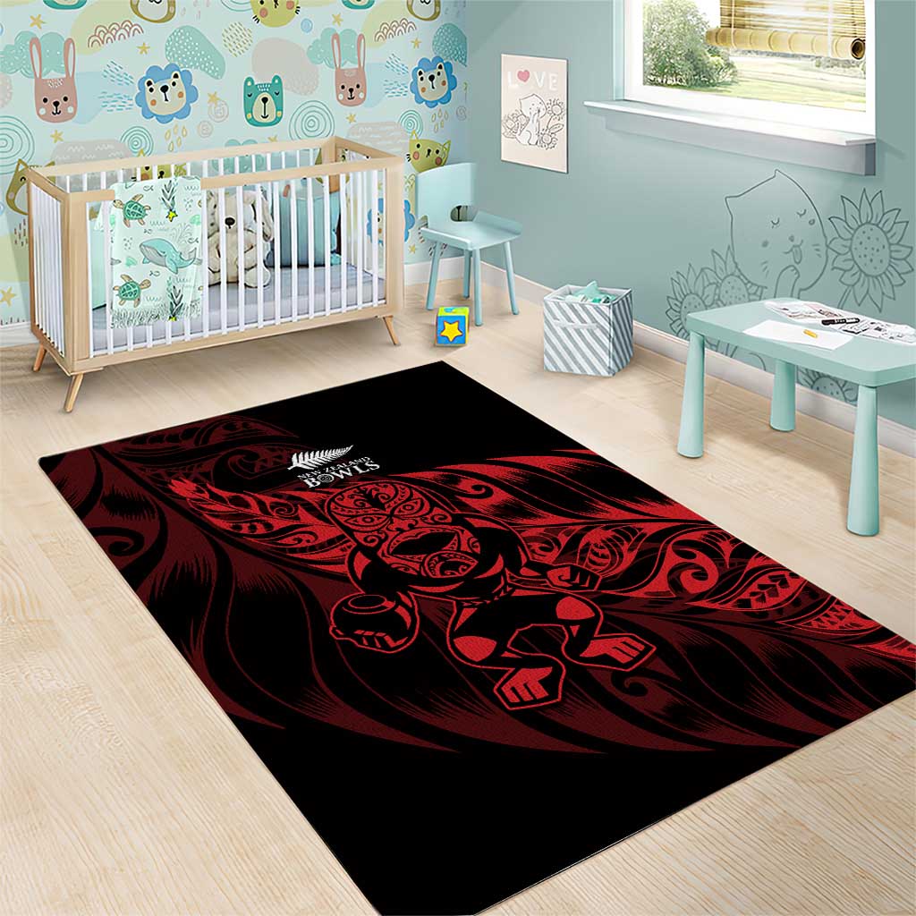 New Zealand Lawn Bowls Area Rug Red Maori Warrior Tribal Silver Fern LT9 - Polynesian Pride