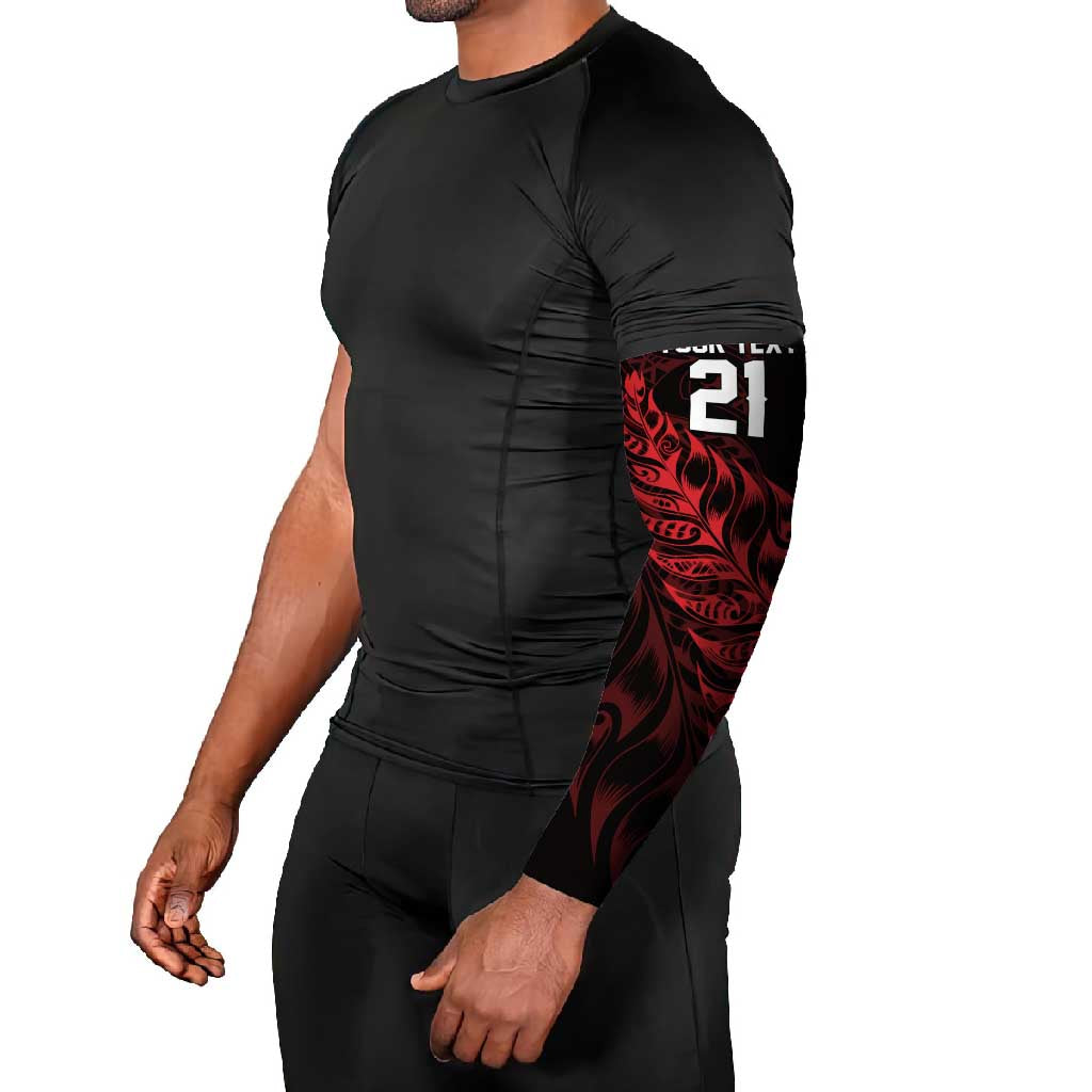 New Zealand Lawn Bowls Custom Arm Sleeves Red Maori Warrior Tribal Silver Fern - Polynesian Pride