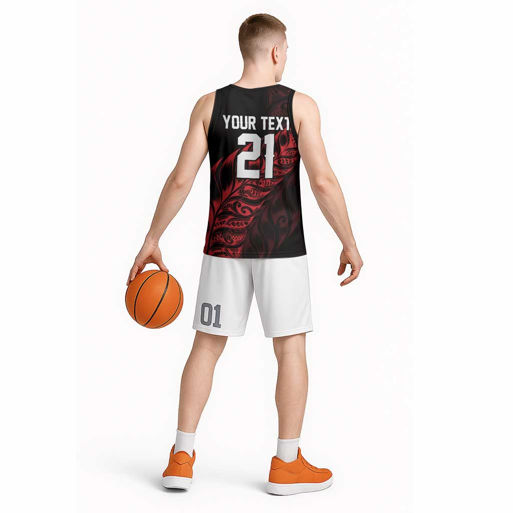 New Zealand Lawn Bowls Custom Basketball Jersey Red Maori Warrior Tribal Silver Fern - Polynesian Pride