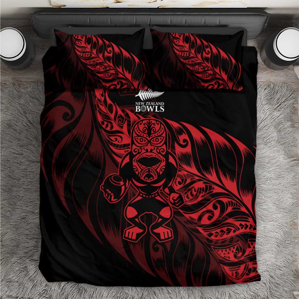 New Zealand Lawn Bowls Bedding Set Red Maori Warrior Tribal Silver Fern - Polynesian Pride