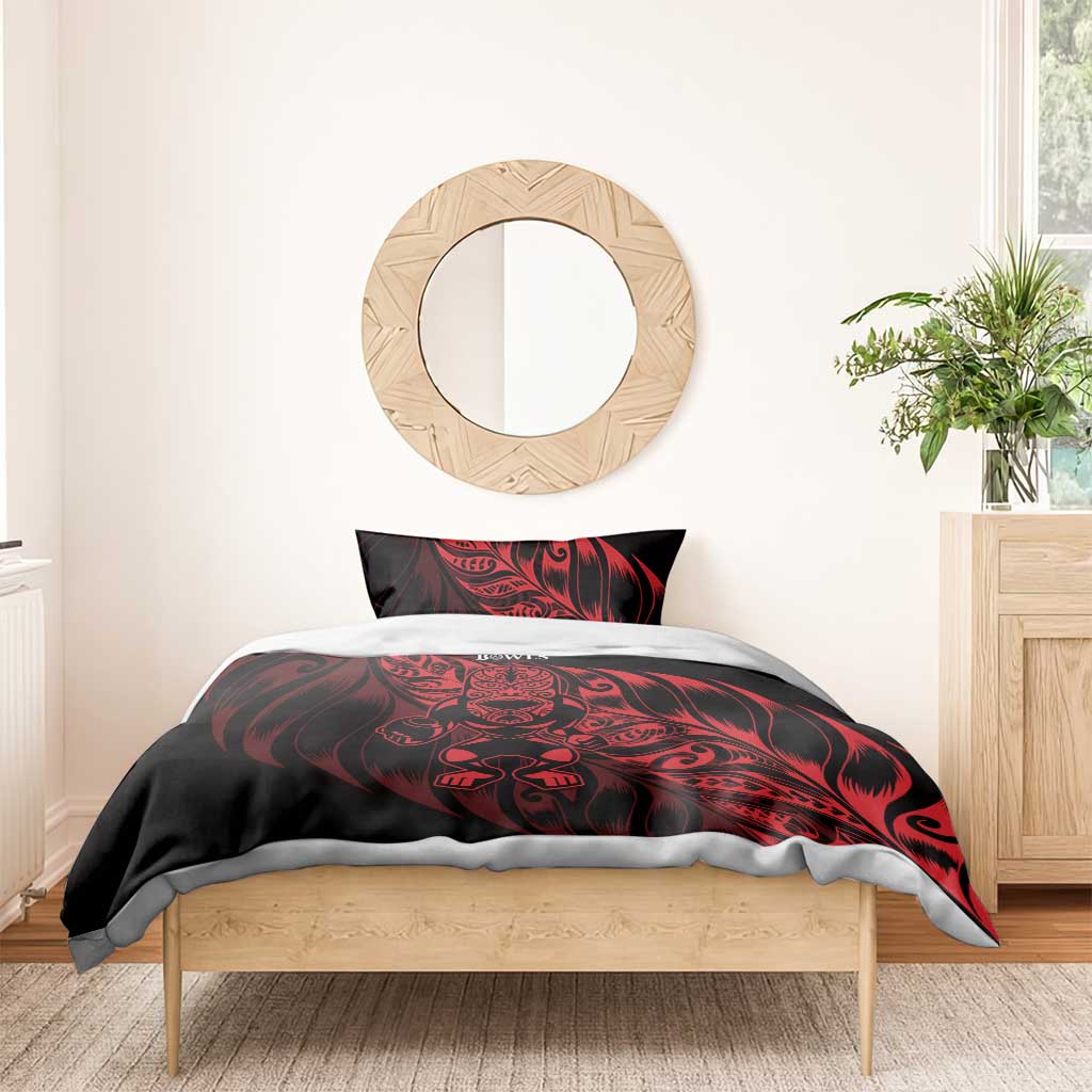 New Zealand Lawn Bowls Bedding Set Red Maori Warrior Tribal Silver Fern - Polynesian Pride