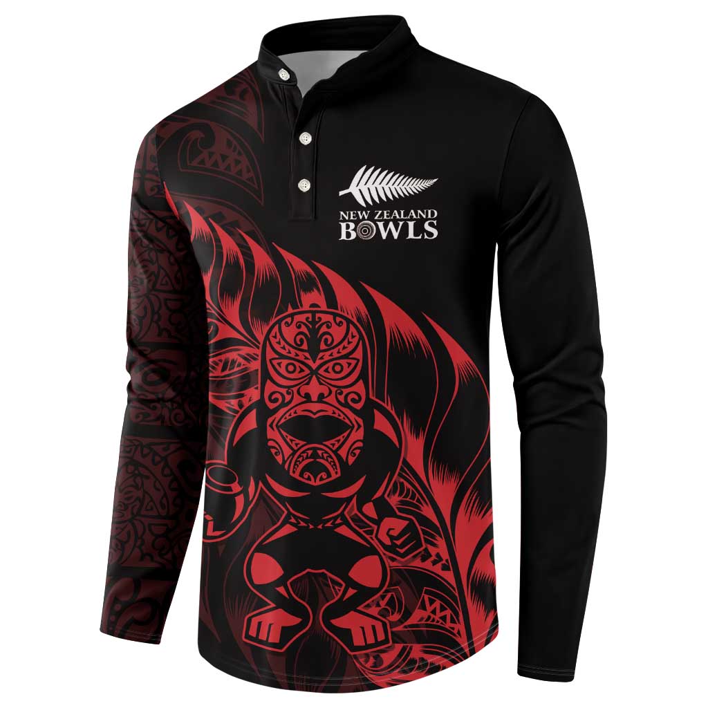 New Zealand Lawn Bowls Custom Button Sweatshirt Red Maori Warrior Tribal Silver Fern - Polynesian Pride