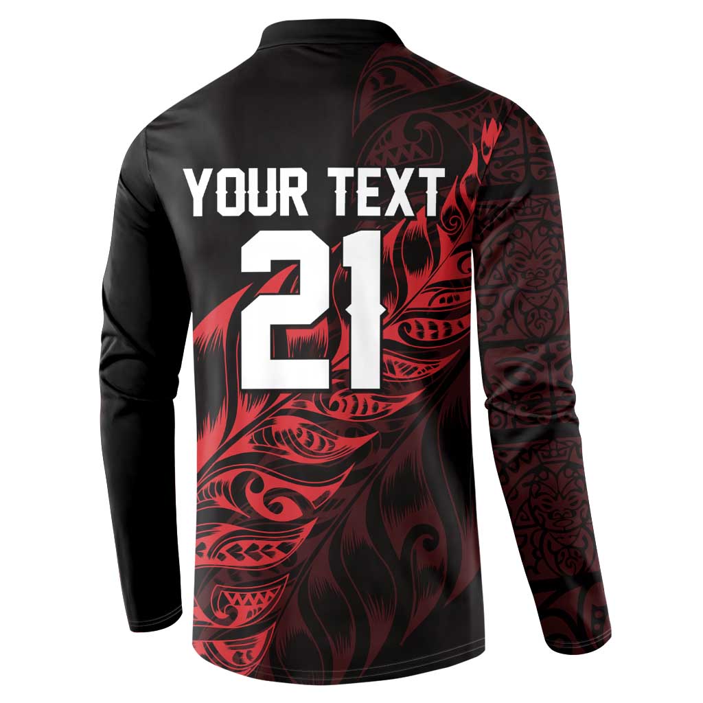 New Zealand Lawn Bowls Custom Button Sweatshirt Red Maori Warrior Tribal Silver Fern - Polynesian Pride