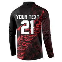 New Zealand Lawn Bowls Custom Button Sweatshirt Red Maori Warrior Tribal Silver Fern - Polynesian Pride