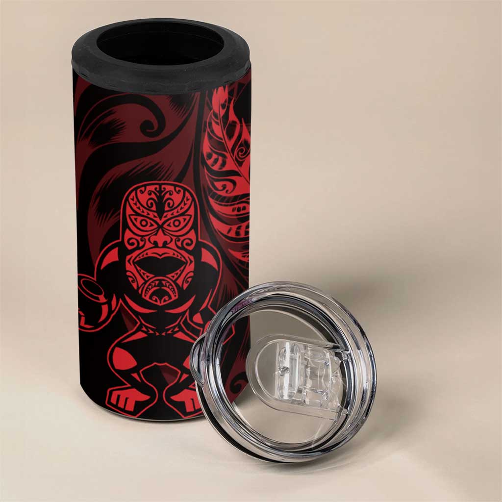 New Zealand Lawn Bowls Custom 4 in 1 Can Cooler Tumbler Red Maori Warrior Tribal Silver Fern LT9 - Polynesian Pride