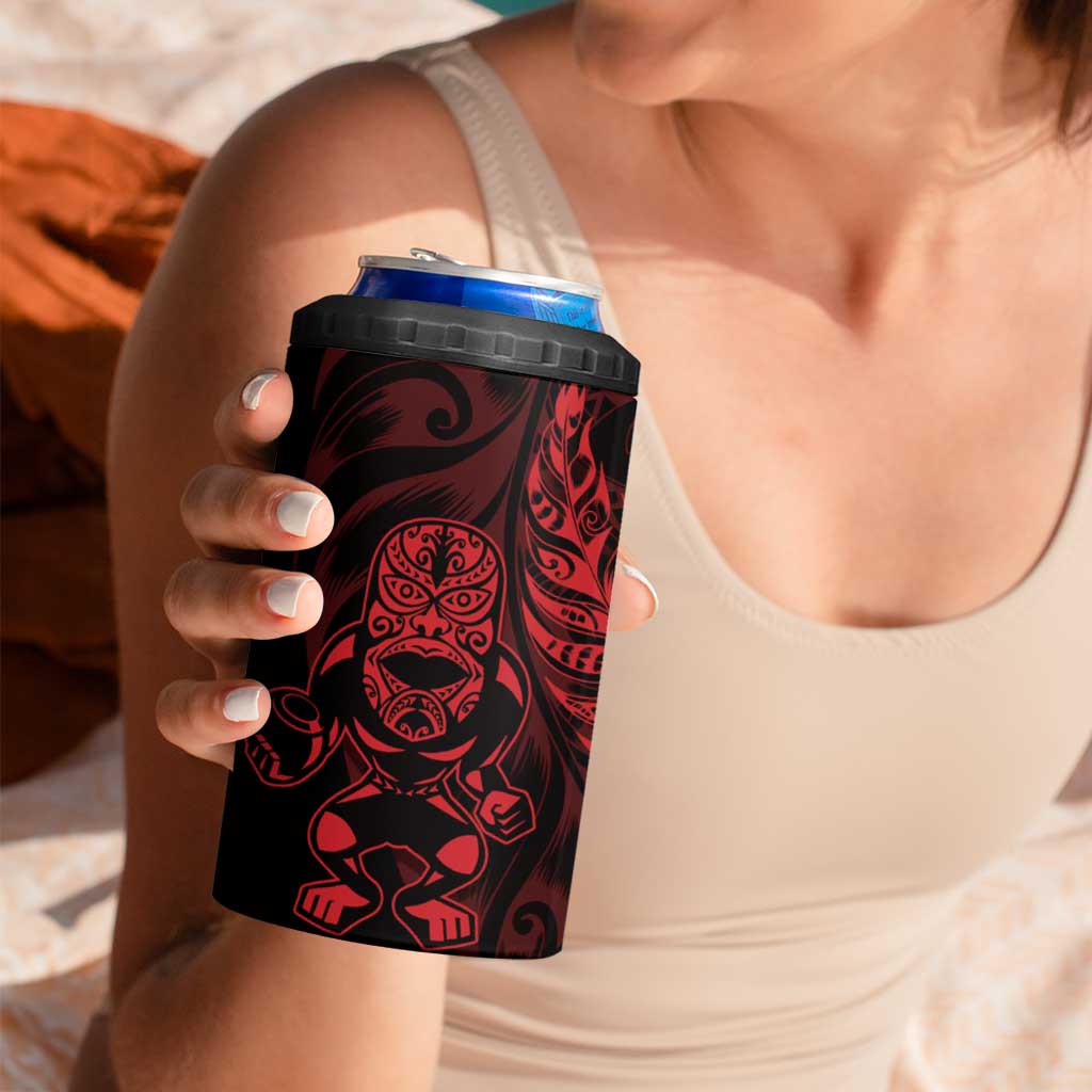 New Zealand Lawn Bowls Custom 4 in 1 Can Cooler Tumbler Red Maori Warrior Tribal Silver Fern LT9 - Polynesian Pride