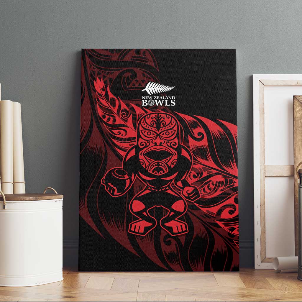 New Zealand Lawn Bowls Canvas Wall Art Red Maori Warrior Tribal Silver Fern - Polynesian Pride