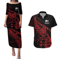 New Zealand Lawn Bowls Custom Couples Matching Puletasi and Hawaiian Shirt Red Maori Warrior Tribal Silver Fern LT9 Red - Polynesian Pride