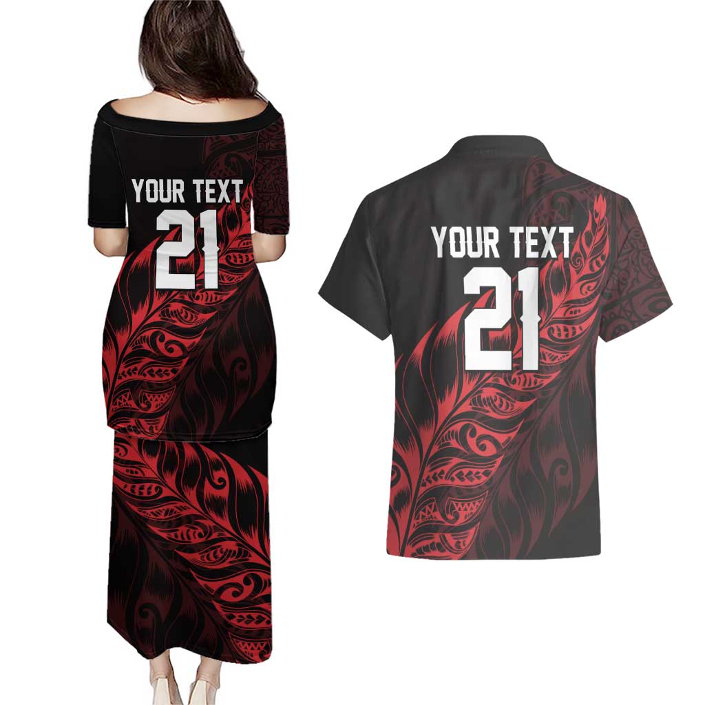 New Zealand Lawn Bowls Custom Couples Matching Puletasi and Hawaiian Shirt Red Maori Warrior Tribal Silver Fern LT9 - Polynesian Pride