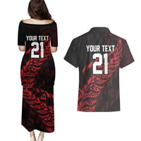 New Zealand Lawn Bowls Custom Couples Matching Puletasi and Hawaiian Shirt Red Maori Warrior Tribal Silver Fern LT9 - Polynesian Pride