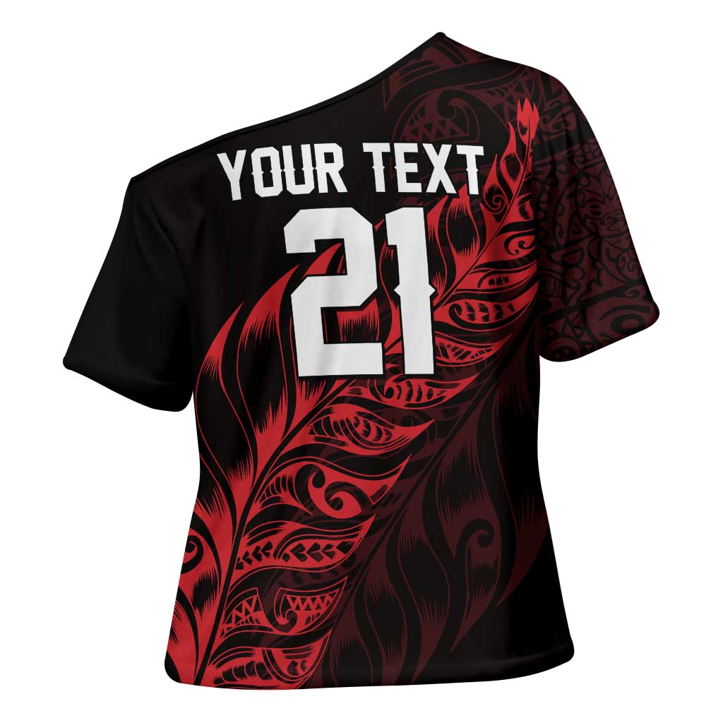 New Zealand Lawn Bowls Custom Cross Shoulder Shirt Red Maori Warrior Tribal Silver Fern - Polynesian Pride