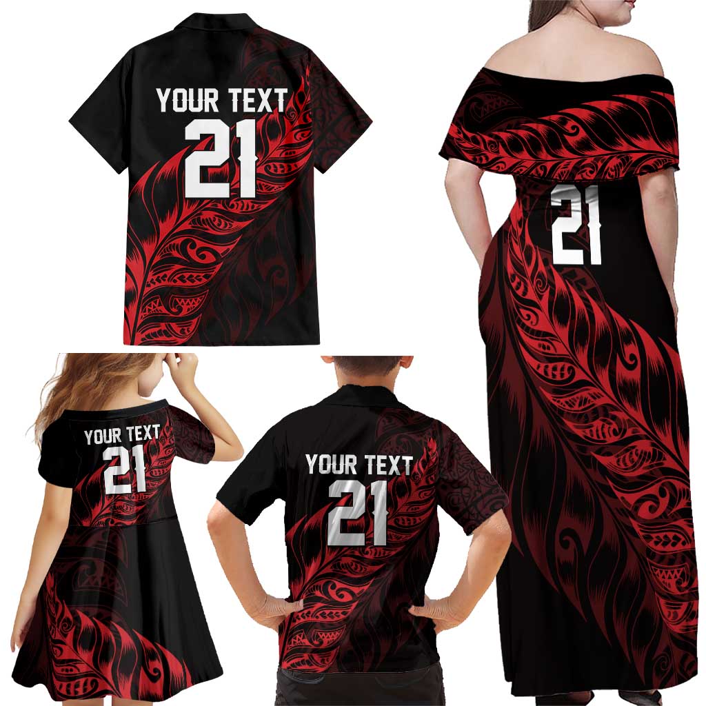 New Zealand Lawn Bowls Custom Family Matching Off Shoulder Maxi Dress and Hawaiian Shirt Red Maori Warrior Tribal Silver Fern LT9 - Polynesian Pride