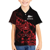 New Zealand Lawn Bowls Custom Family Matching Off Shoulder Short Dress and Hawaiian Shirt Red Maori Warrior Tribal Silver Fern LT9 Son's Shirt Red - Polynesian Pride