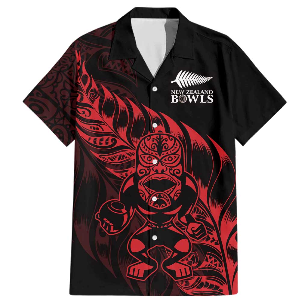New Zealand Lawn Bowls Custom Family Matching Puletasi and Hawaiian Shirt Red Maori Warrior Tribal Silver Fern LT9 Dad's Shirt - Short Sleeve Red - Polynesian Pride