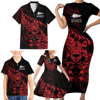New Zealand Lawn Bowls Custom Family Matching Short Sleeve Bodycon Dress and Hawaiian Shirt Red Maori Warrior Tribal Silver Fern LT9 - Polynesian Pride