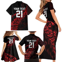 New Zealand Lawn Bowls Custom Family Matching Short Sleeve Bodycon Dress and Hawaiian Shirt Red Maori Warrior Tribal Silver Fern LT9 - Polynesian Pride