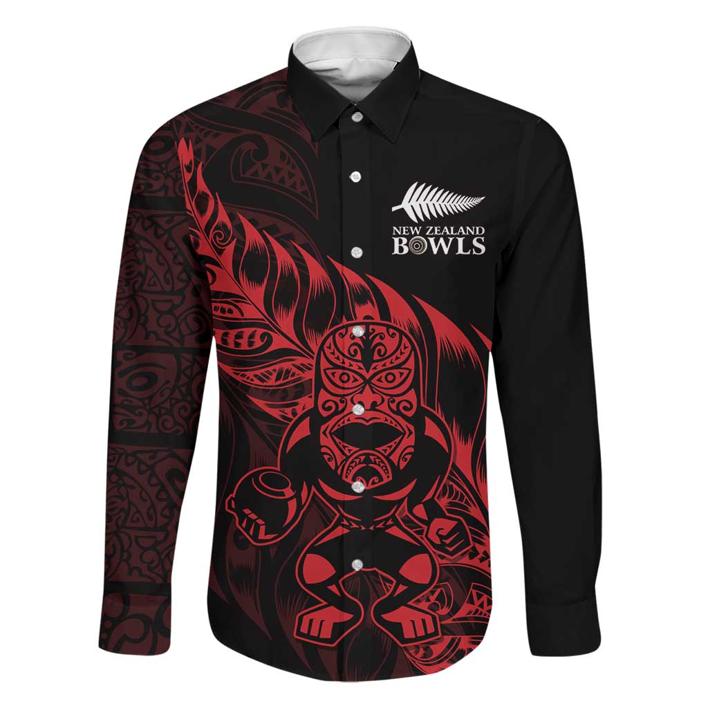 New Zealand Lawn Bowls Custom Family Matching Summer Maxi Dress and Hawaiian Shirt Red Maori Warrior Tribal Silver Fern LT9 Dad's Shirt - Long Sleeve Red - Polynesian Pride