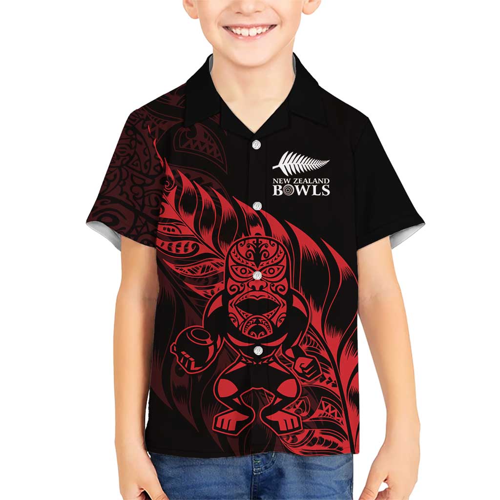 New Zealand Lawn Bowls Custom Family Matching Tank Maxi Dress and Hawaiian Shirt Red Maori Warrior Tribal Silver Fern LT9 Son's Shirt Red - Polynesian Pride