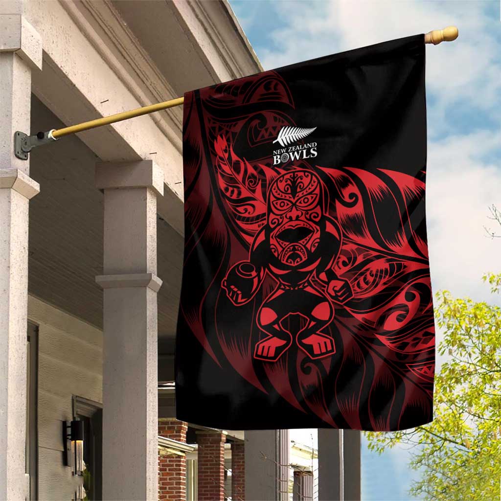 New Zealand Lawn Bowls Garden Flag Red Maori Warrior Tribal Silver Fern - Polynesian Pride