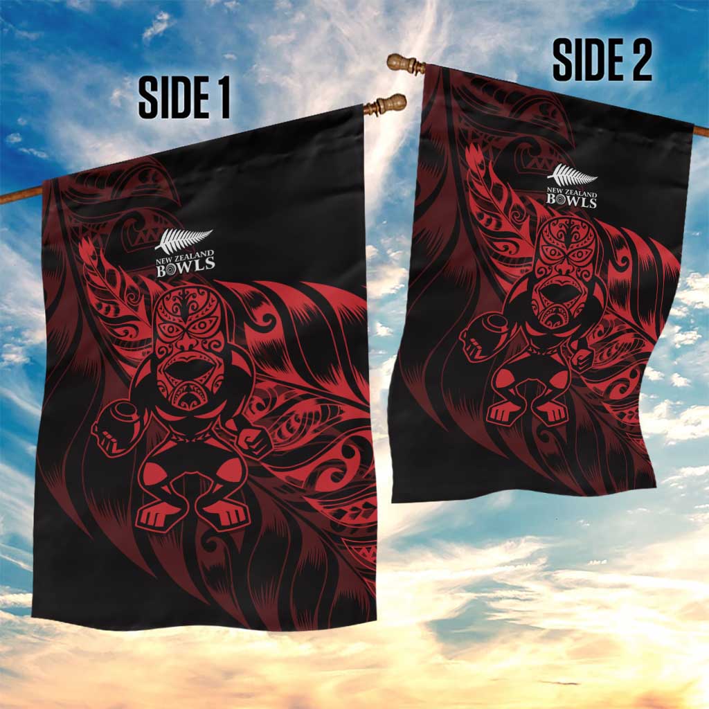 New Zealand Lawn Bowls Garden Flag Red Maori Warrior Tribal Silver Fern - Polynesian Pride