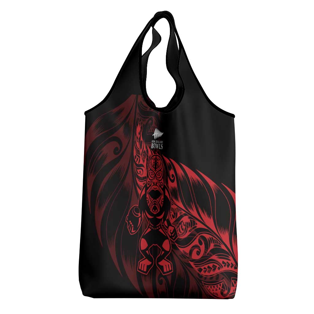 New Zealand Lawn Bowls Grocery Bag Red Maori Warrior Tribal Silver Fern - Polynesian Pride