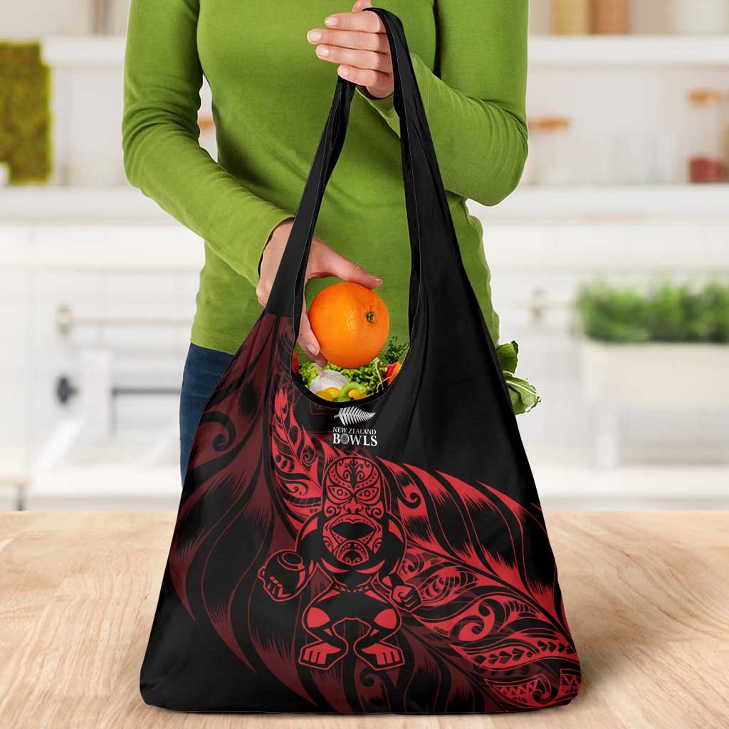 New Zealand Lawn Bowls Grocery Bag Red Maori Warrior Tribal Silver Fern - Polynesian Pride