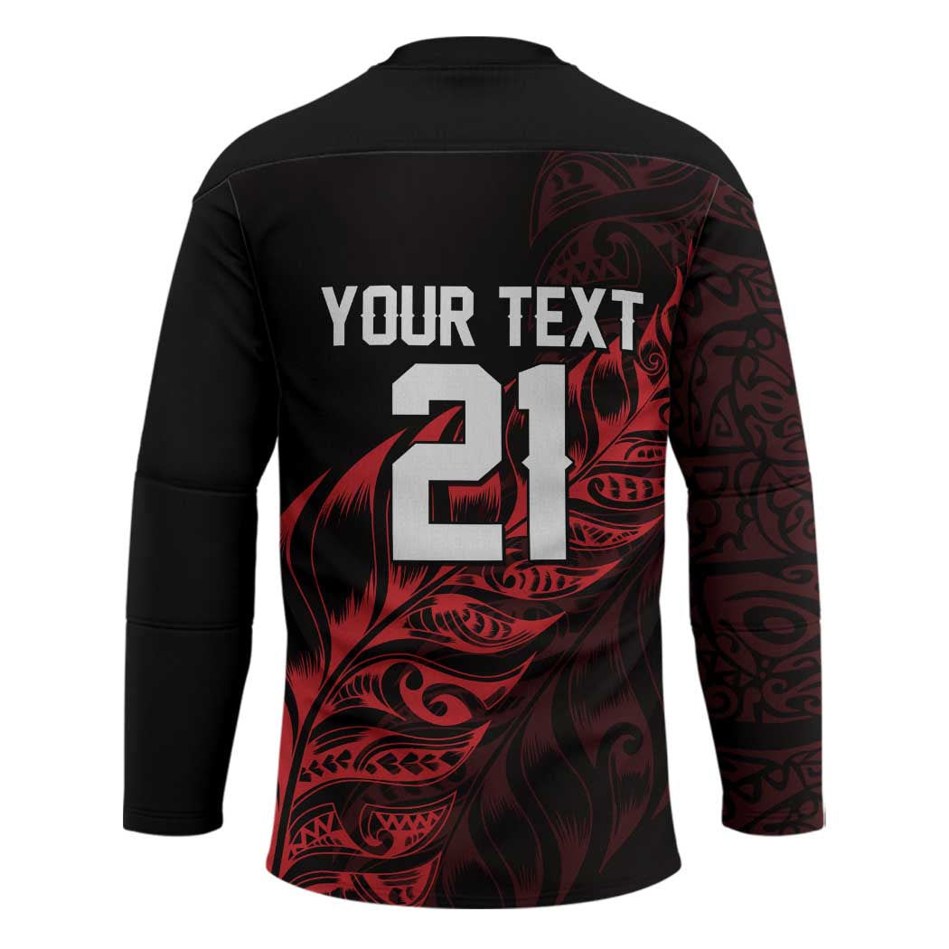 New Zealand Lawn Bowls Custom Hockey Jersey Red Maori Warrior Tribal Silver Fern - Polynesian Pride