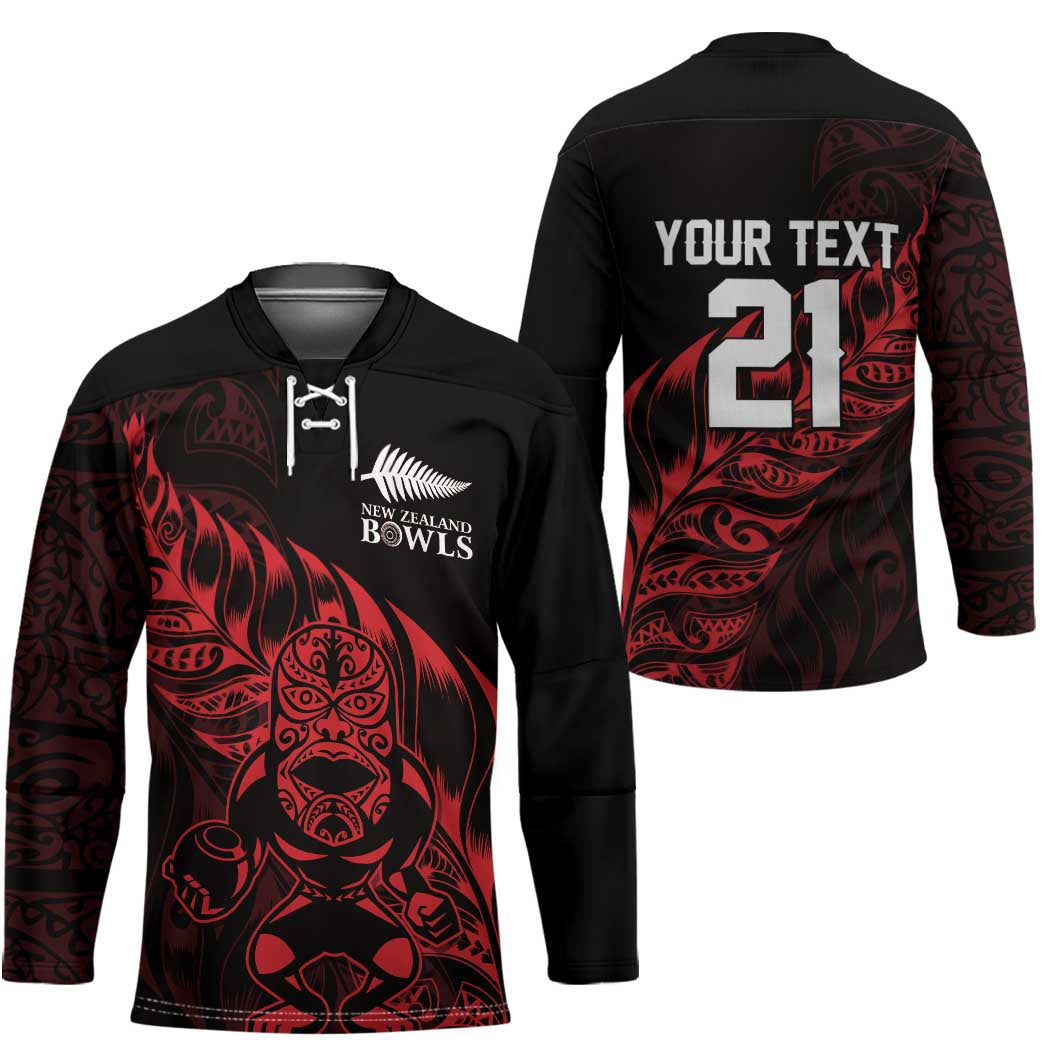 New Zealand Lawn Bowls Custom Hockey Jersey Red Maori Warrior Tribal Silver Fern - Polynesian Pride